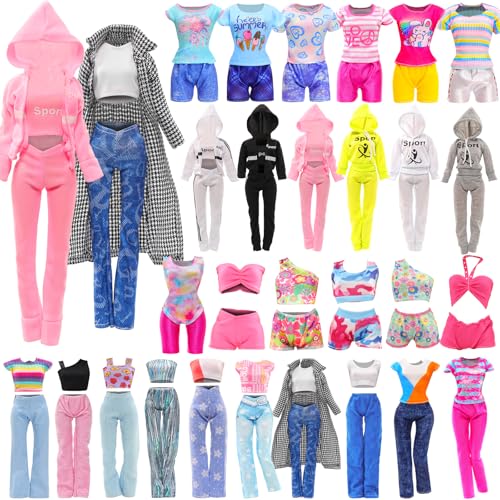 8 Sets 11.5 Inch Girl Doll Clothes Including Multiple Styles Sports Wear Casual Suit Shorts Outfits Fashion Top and Pants and Swimsuit for Girl Doll