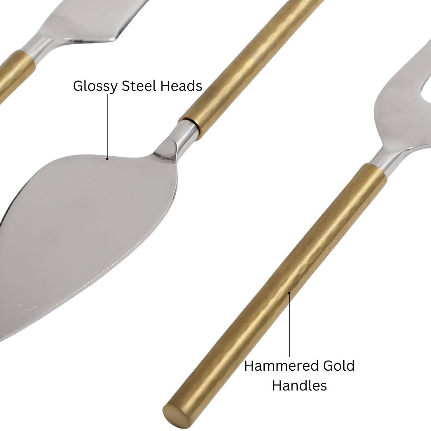 VarEesha Hammered Gold Handles Glossy Steel Heads Stainless Steel Cheese Knives Set | Set of 4 Pieces Cheese Knives, Stainless Steel Cheese Spreader,Slicer,Prongs,Fork 4