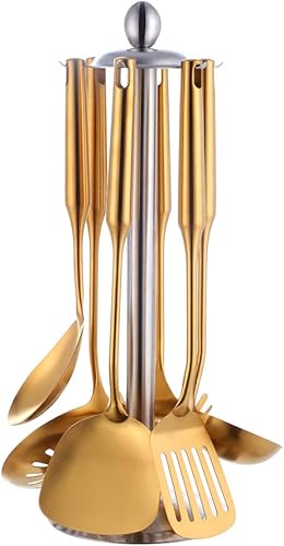 Baikai utensilios de cocina, juego de 7, titanio chapado en oro negro, utensilios de cocina, juego de utensilios de cocina de acero inoxidable con