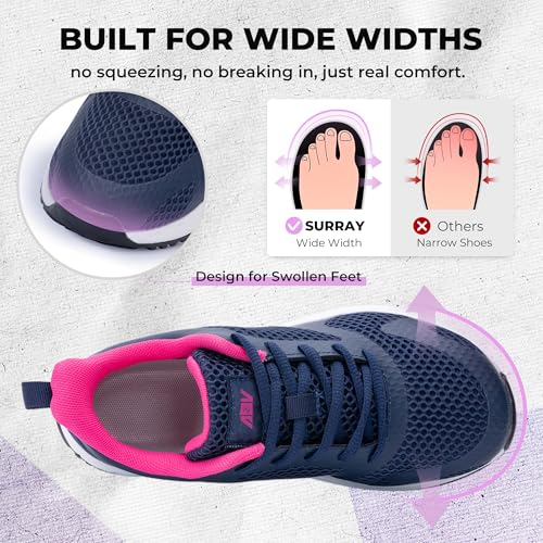 Image of SURRAY Women's Wide Width Walking Shoes - Plantar Fasciitis Arch Support Orthotic Sneakers, Comfortable Tennis Shoes for Casual Gym Workout US Size 6-11
