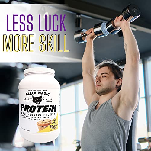 Worldwide Nutrition Bundle, 2 Items: Black Magic Multi-Source Protein Powder - Whey, Egg Albumin Enzymes, Micellar Casein & Mcts - Bodybuilding -Blueberry Muffin Flavor - 2 Lb & Multi-Purpose Keychain #TOP1