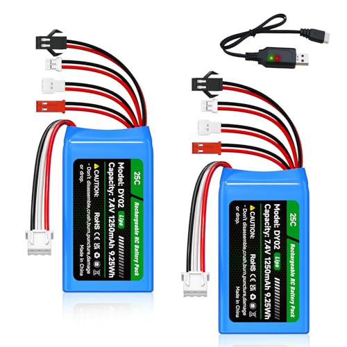 Batterie Lipo RC 7,4V 1250mAh CITYORK avec fiches JST et SM-2P pour voiture télécommandée WLtoys