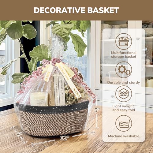 Image of CHICVITA Small Wicker Basket with Bags & Ribbon for Gifts, Black & Jute