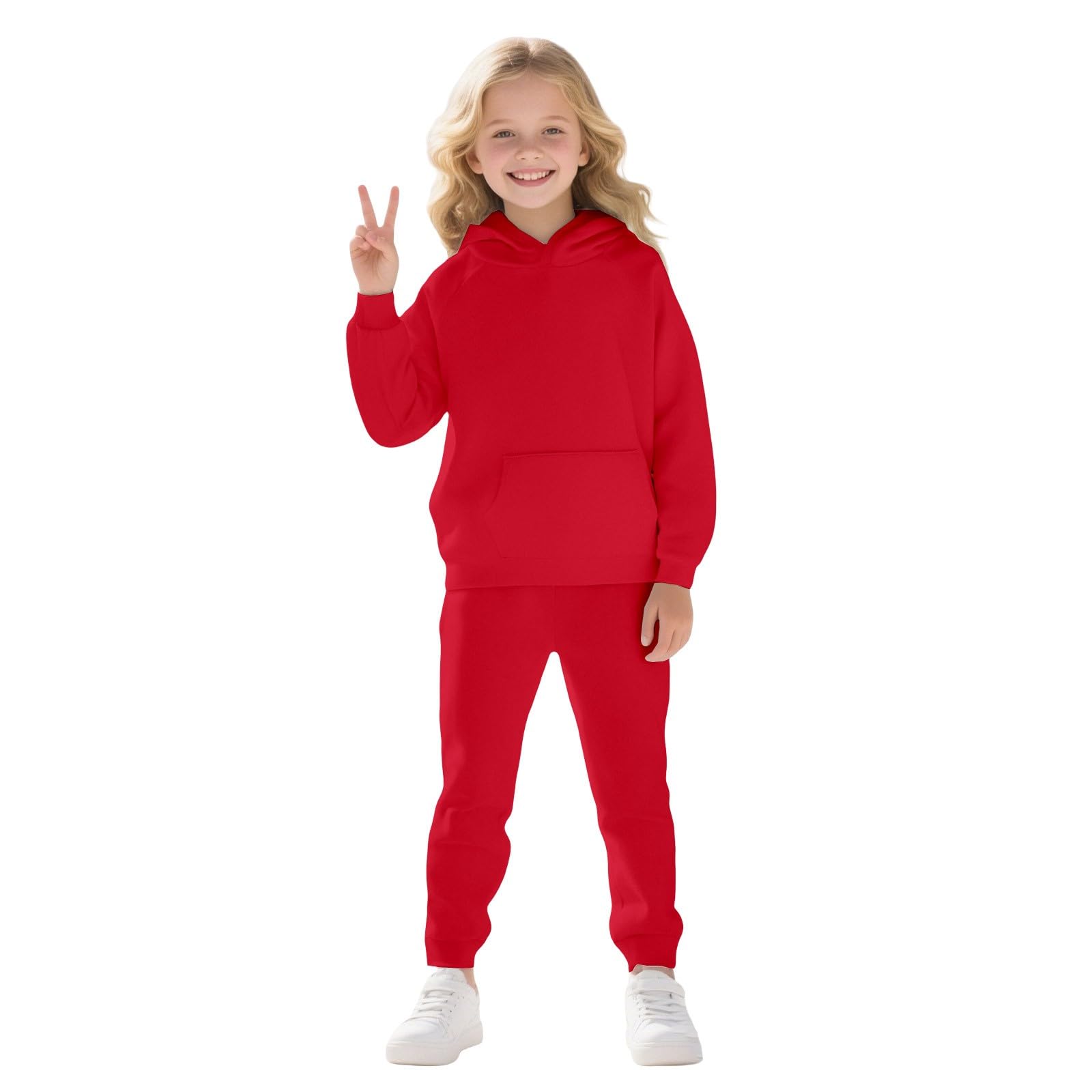 Conjunto de 2 piezas de chándal para niña, casual, manga larga, sudadera con capucha y pantalones deportivos