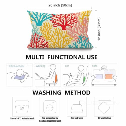 Image of Smooffly Throw Pillow Cover Corals Colorful Artwork Light Blue Orange Red Blue Cotton Linen Throw Lumbar Pillow Case Cushion Cover Home Office Decorative Rectangle 12 X 20 Inches