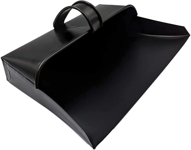 Metal Dustpan Heavy Duty Wide Industrial Design Large Black Hooded Metal Dustpan Cleaning Scoop also Suitable for Warm Waste 12 Inch / 310mm Indoor Outdoor Wide Dust Pan (DustPan)