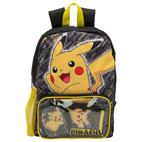 Sac à dos Pokémon pour enfants, garçons, filles, adolescents, sac à dos Pikachu Pokeball avec portefeuille et pochette pour cartes, Noir
