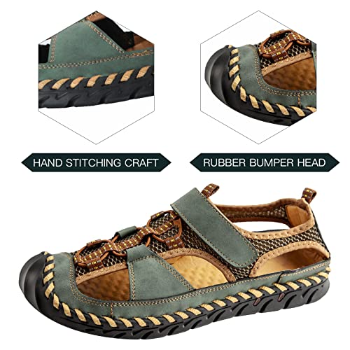 Men's Sandals, Summer Leather Fisherman Beach Shoes Closed Toe Sandals for Men Handmade Breathable Water Sandals Outdoor Non Slip Walking Shoes Anti Collision Comfort Hiking Athletic Slides Sandals3