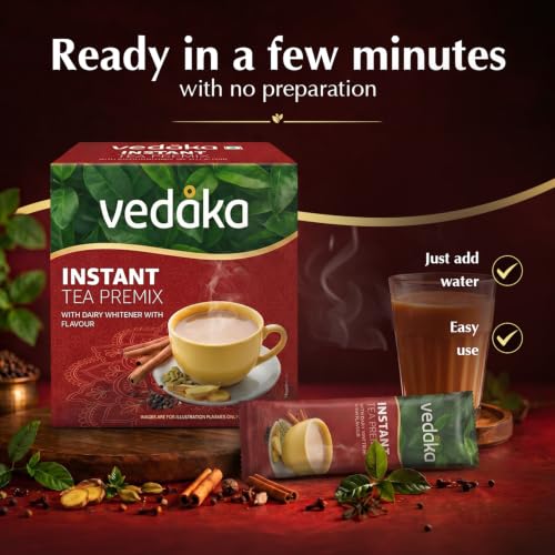 Image of Amazon Brand - Vedaka Premix Tea 36 Sachets | Instant Masala Chai | Just Add Hot Water | No Boiling Needed | Travel Friendly | Ready in Seconds