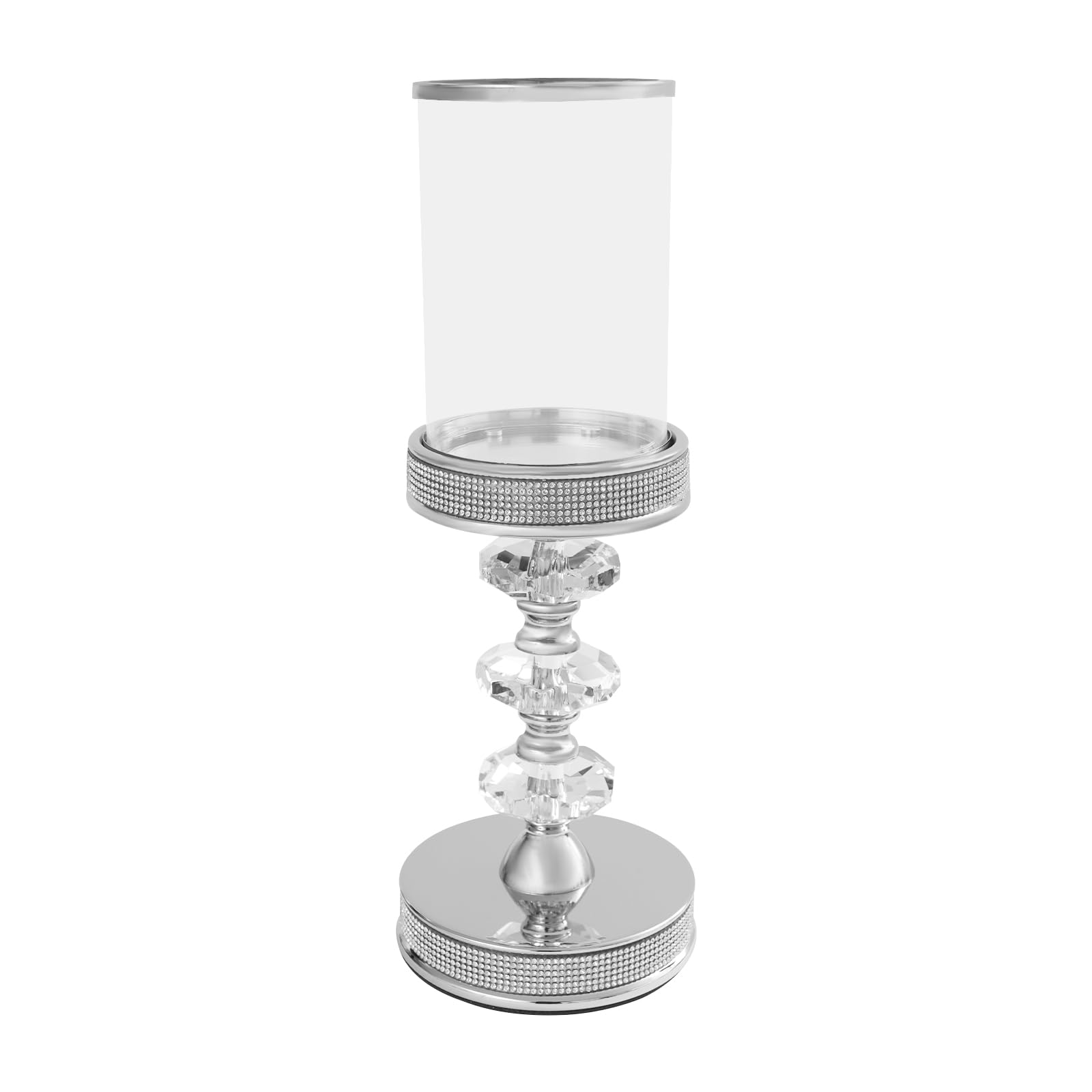 Candle Holder, Crystal Candlesticks Set, Tabletop Pillar Holders for Wedding, Parties, Events, Chirstmas, Home Decor, Table Centerpieces (Silver 02, M)