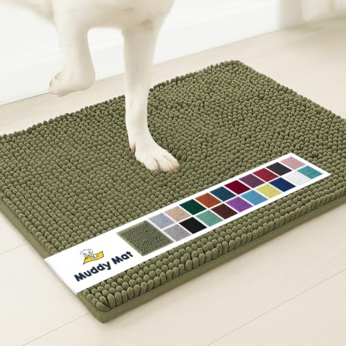 Image of Muddy Mat | Super Absorbent Door Mat Indoor, Microfiber Quick Dry Chenille Entryway Rug, Non-Slip Front Door Mat, Indoor Mats for Entryway, Machine Washable Pet Rug, Army Green 24 inchx36 inch