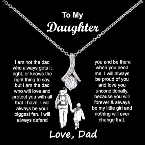 FETCH THE LOVE To My Badass Daughter Necklace From Dad, Birthday Gifts for Her From Mom or Daddy Daughter Jewelry With Heartfelt Message Card & Gift Box, Perfect for Graduation, Christmas, 14k Pendant