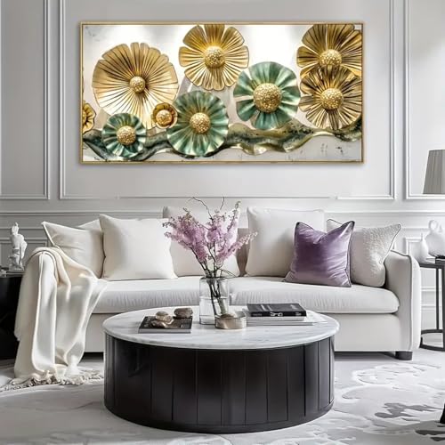 Affiches et impressions salon déco florale peinte art moderne 65x130cm sans cadre