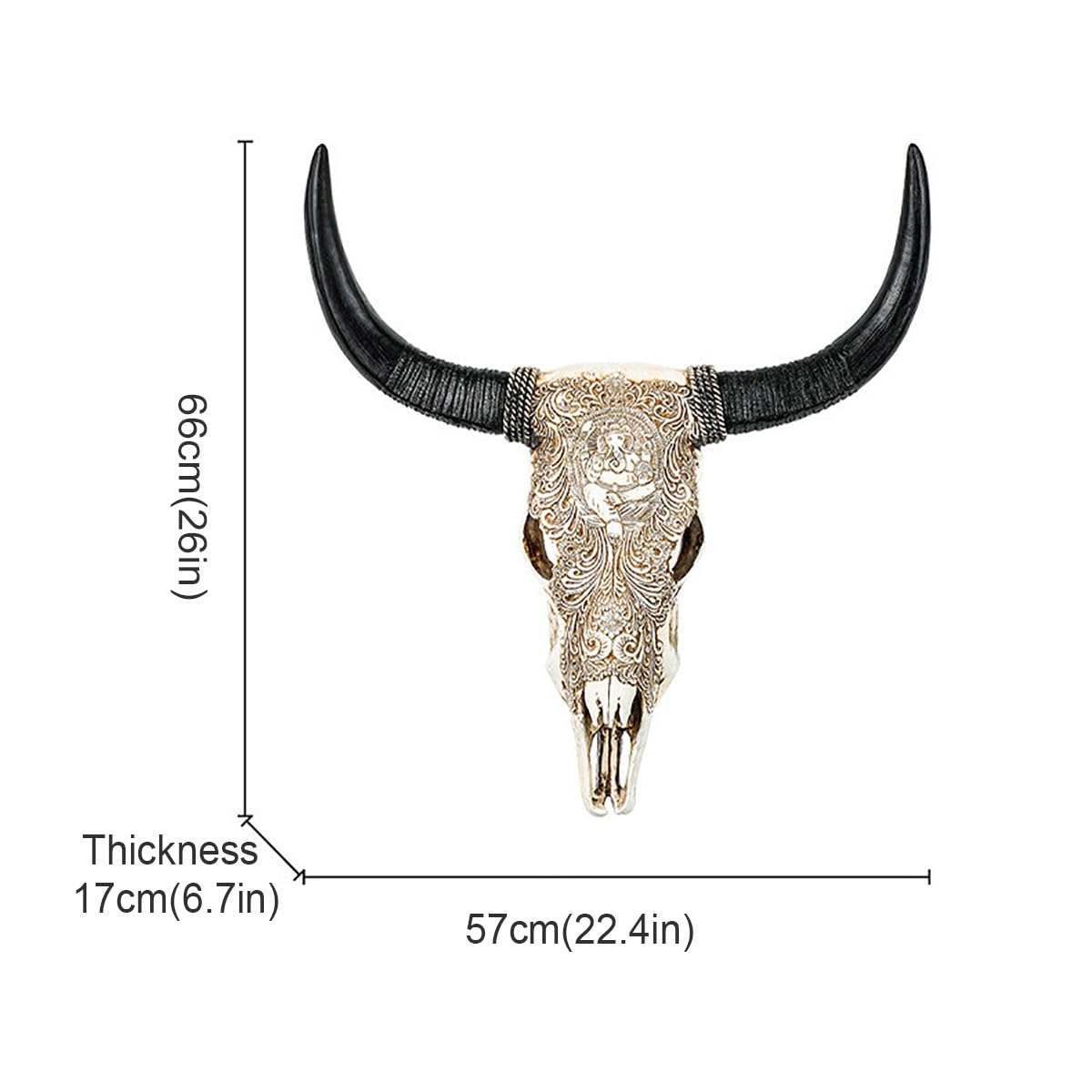 Cráneo de vaca sintética con cuernos largos, arte de resina para colgar en la pared, decoración de cabeza de taxidermia sintética, calaveras rústicas para bar, garaje o casa de campo