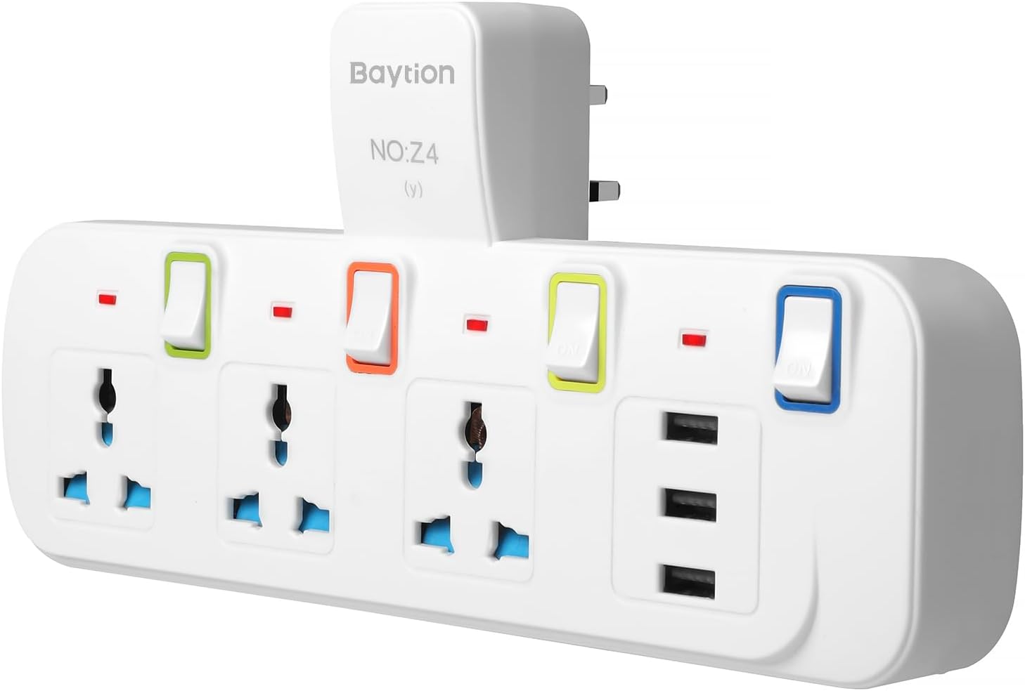 Baytion Multi Plug Extension Power Adapter with Independent Switch,Multiple Wall Charger Electrical Power Extender Outlet Adaptor with 3 Way UK Plug and 3 USB Ports for Home, Office,Kitchen,Hotel