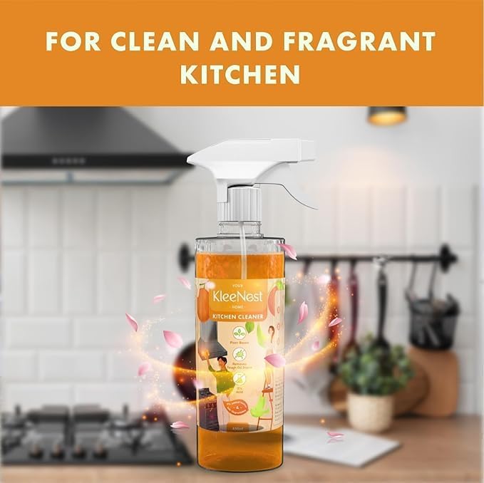 Image of Kleenest Kitchen Cleaner & Degreaser Spray - 450 ml | Powerful Grease Remover | Citrus Fresh | Tough on Oil, Gentle on Surfaces | For Stove, Chimney, Tiles & Countertops (Pack of 2)