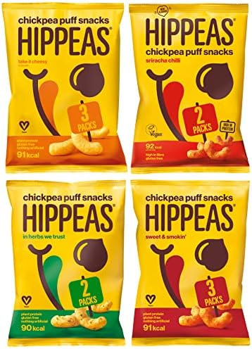 HIPPEAS Variety Pack Chickpea Puff Vegan Crisps | 10 x 78g Sharing Bags | Plant-Based, Source of Protein & Fibre | Free from Gluten & Artificial Flavours | Light & Crunchy - 91 calories per serving