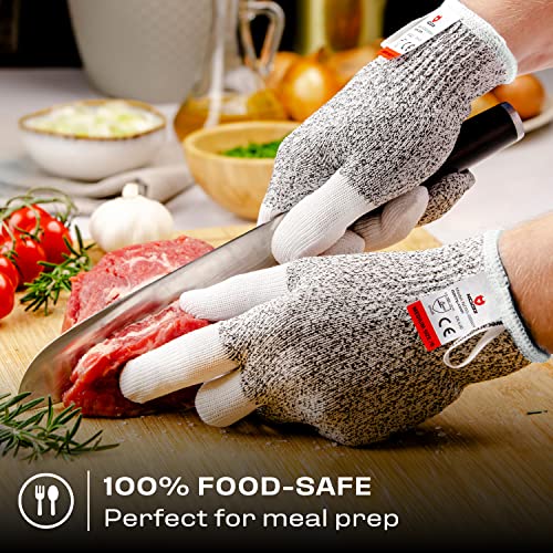 Nocry Cut Resistant Work Gloves For Women And Men, With Reinforced Fingers; Comfortable, 100% Food Grade Kitchen Cooking Gloves; Ambidextrous Safety Cutting Gloves; Level 5 Protection; Grey #TOP4