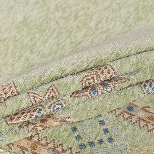 Image of Elegant Woven Green Sofa Cover - Soft Chenille Traditional Pattern with Lace Style | L-Shape Sectional Seat Protector for Living Room | Durable & Stylish Slipcover 3+2 Seater Sofa Cover