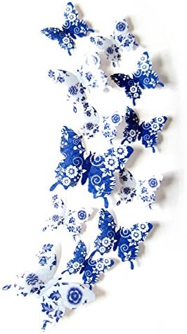 DESLONG 3D Butterfly Wall Sticker Mirror Art Design Decal Home Showcase - 48Pcs Blue