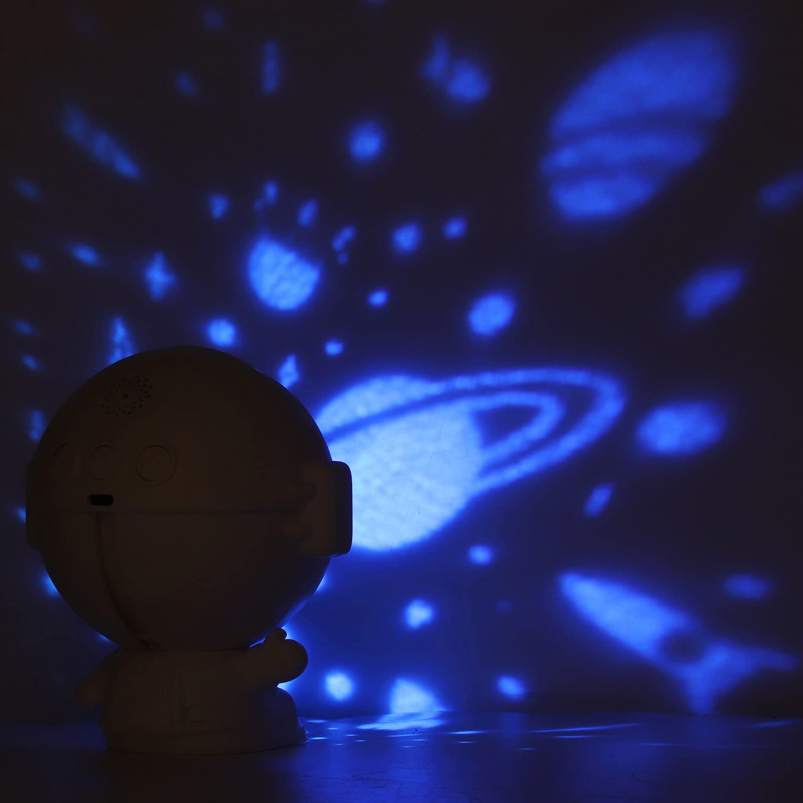 Haofy Proyector de Astronauta Luz de Estrella Giratorio Carga USB Proyector de Astronauta Luz de Estrella con Función de Música 5V 1A Película Deslizante Reemplazable (Blanco)