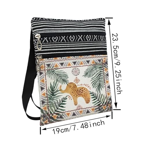 Ethnic Style Elephant Messenger Bag Small Ethnic Pattern Printed Adjustable Strap Crossbody Zipper Bag Bohemian Phone Bag Wallet Cute Shoulder Handbag for Women -52