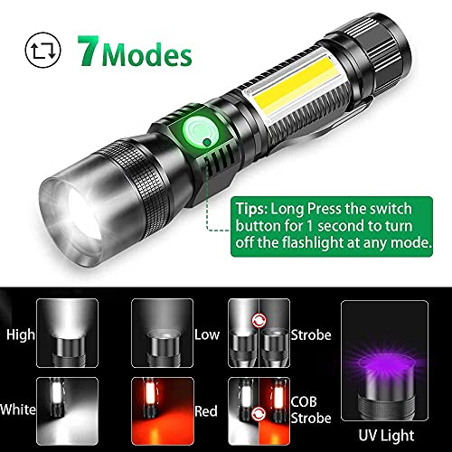 Uv Flashlight Black Light, 3-In-1 Magnetic Flashlight Rechargeable, (No Battery) 1000 Lumen Tactical Led Flashlight, 7 Modes Waterproof Uv Light Flashlight For Camping Emergencies Pet Urine Detection #TOP3