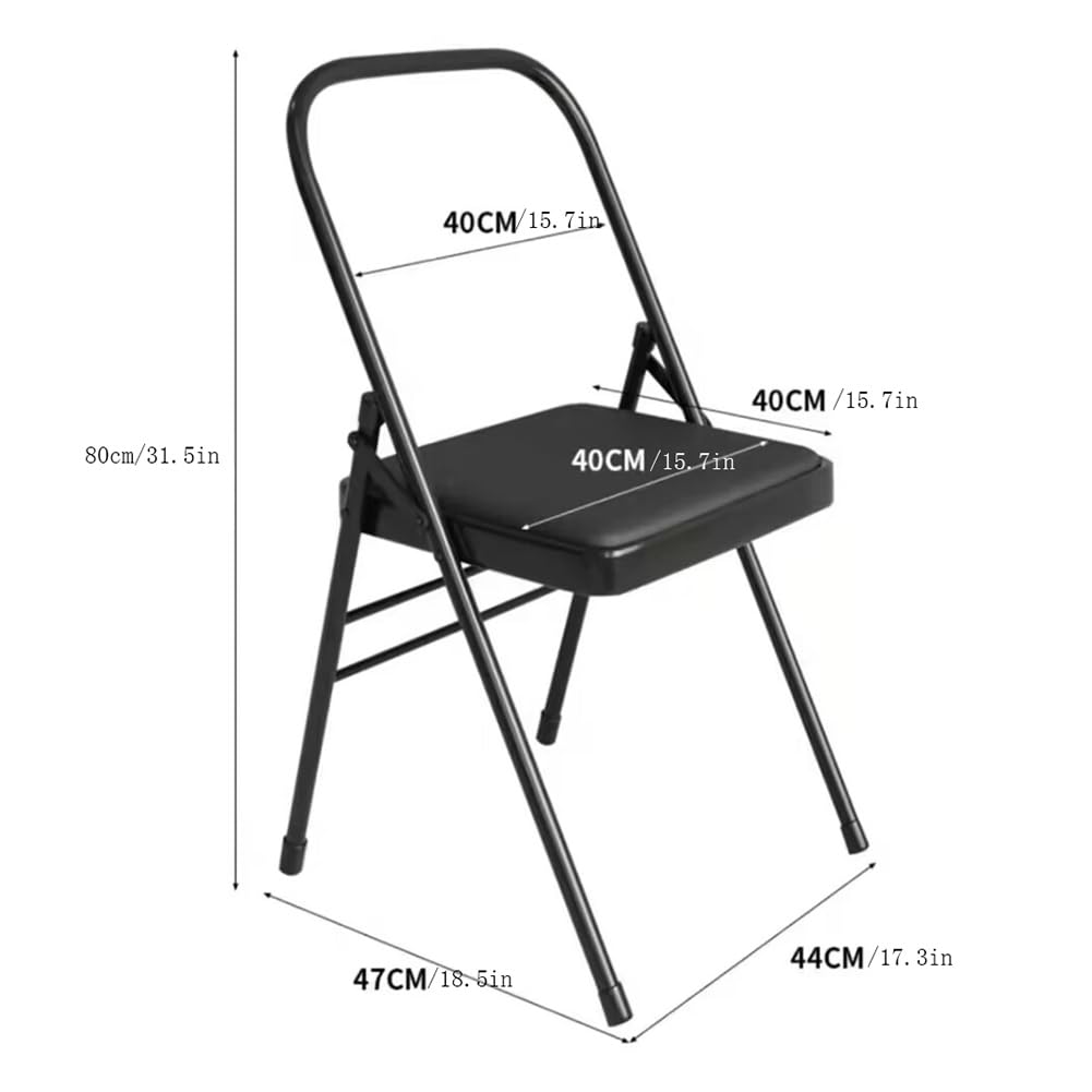 Iyengar - Silla plegable portátil para yoga, taburete de soporte de metal, diseño sin respaldo, silla de viaje ligera, color blanco, 80 x 47 x 43,9 cm, perfecta para práctica de yoga y meditación