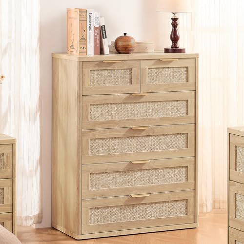Image of LEYAOYAO Rattan Dresser for Bedroom Set 2, 41 inch Tall Chest of Drawers
