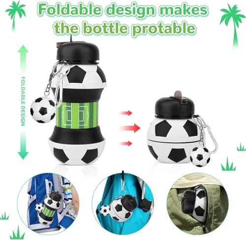 Image of Koochie-Koo Football Design Silicone Collapsible Water Bottles, Portable Sports Bottle with Carabiner Clip, Leak Proof, BPA Free, Sipper Cup with Sippy Straw, 3+ Years, 550 ml (Pack of 1, White)