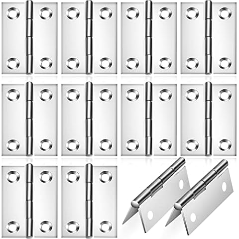 Eruinfang 12 Pieces Hinges Stainless Steel Folding Butt Hinges Small Door Hinge 2'' Bearing Hinges for Closet, Drawer, Window, Boxes, Gate, Silver Cover