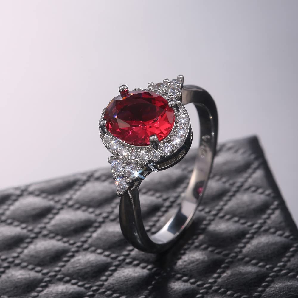 Oval Ruby Engagement Ring in 925 Sterling Silver- Oval Cut  New 925 Silver Oval Cut Ruby Diamond Ring for Women main image 1