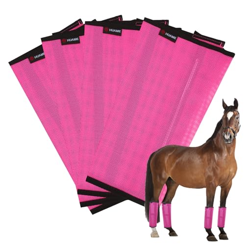Image of Horse Fly Boots, Breathable Mesh Protection Set of 4, Comfortable Horse Leggings, Breathable Mesh Design, Equine Supplies for Reduce Stomping, Hoof Damage & Leg Fatigue (Rose Red, Medium)