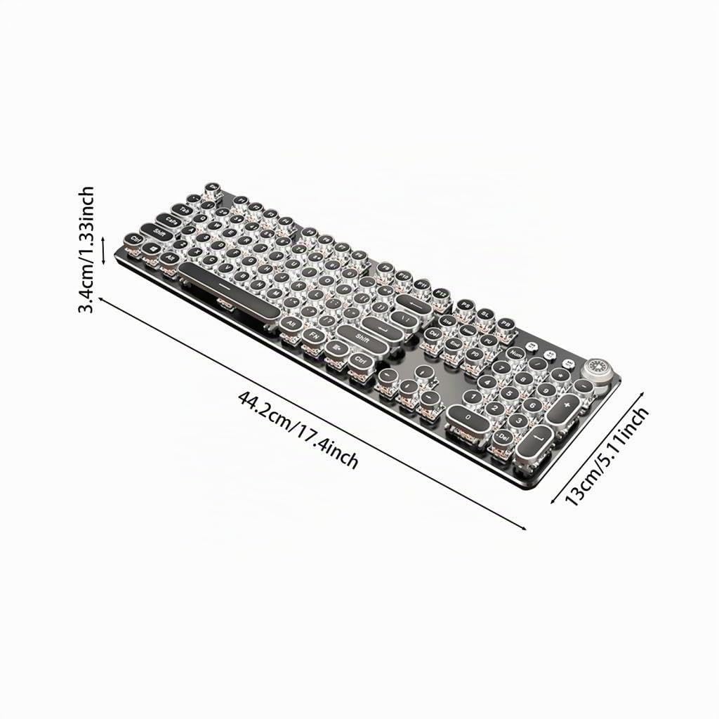 Teclado mecánico para Jugar Retro Punk de 104 Teclas, Teclado Steampunk, Teclado de iluminación, Teclado de Juego Vintage, Teclas Redondas para PC