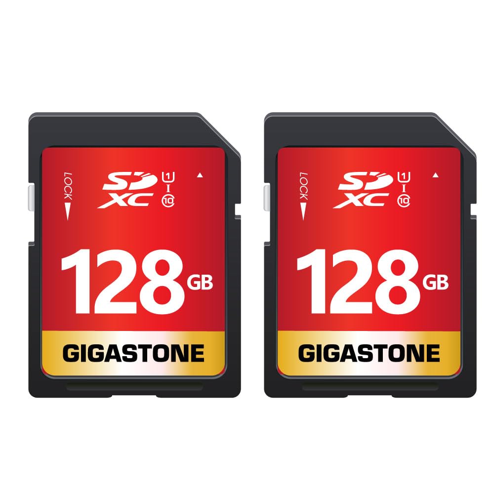GIGASTONE 128GB SDXC Speicherkarte 2er-Pack, bis zu 80 MB/s, kompatibel mit Canon Olympus Digitalkamera, UHS-I U1 Klass 10 für UHD Video