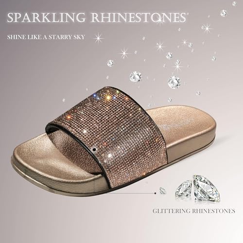 Image of Fur Story Womens Slides House Slippers Rhinestone Glitter Slides Cute bling Flat for Women Platform Sandals Cozy Bedroom Slippers Shower Shoes