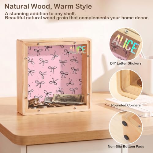 Image of ICOSY Piggy Bank for Kids, Wooden Framed Coin Bank