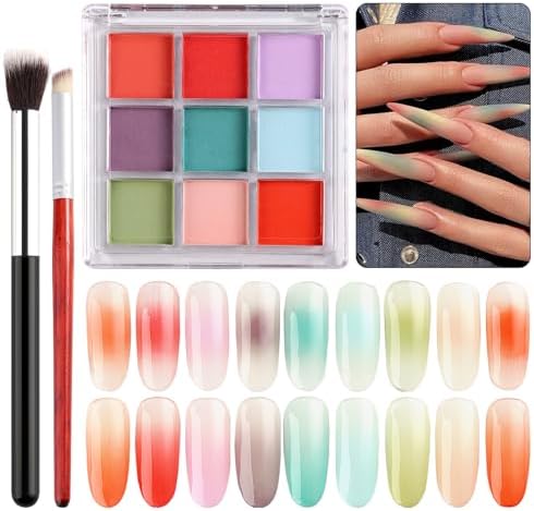 Ombre Nail Pigment Powder Set: 9 Colors Solid Gradient Powder Pal...