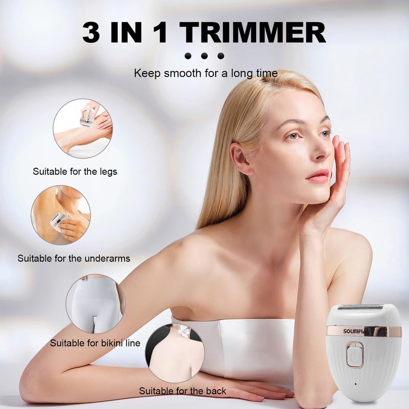 SOLIMPIA HT-559 Professional lady shaver for skin friendly painless shaving system Epilator Razor Face Leg Arm Body Bikini Armpit Hair Remover, USB C Rechargeable, Cordless Electric Epilator, White 5 51j8Dl8rknL