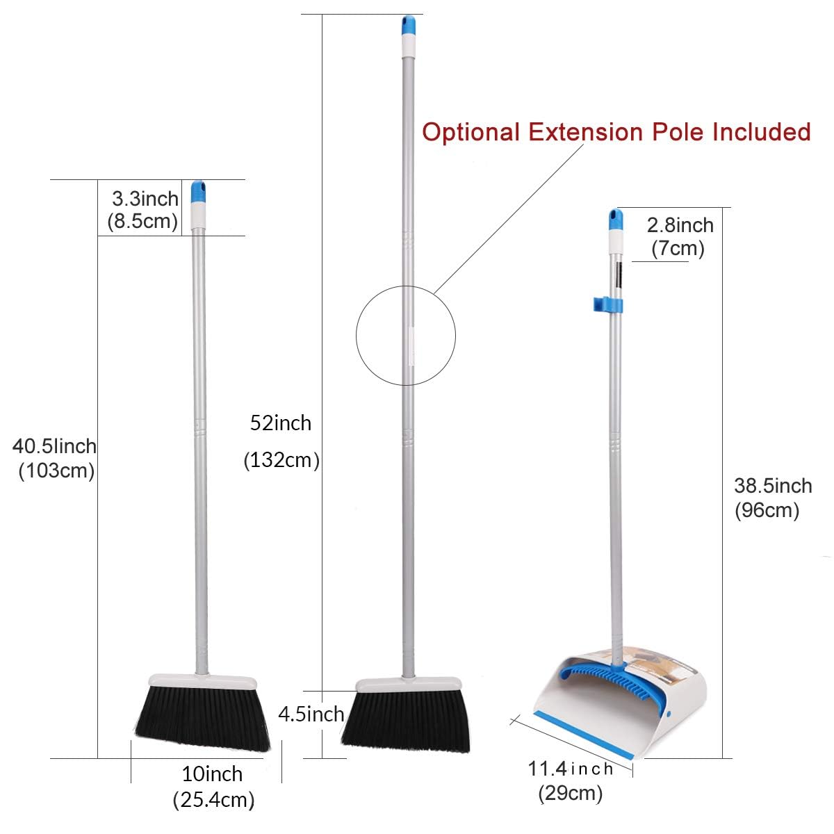 TreeLen Long Handle Broom and Dustpan Set, Upright Dust Pan Combo for Home, Kitchen, Room, Office, Lobby Floor Use Without Bending - 4