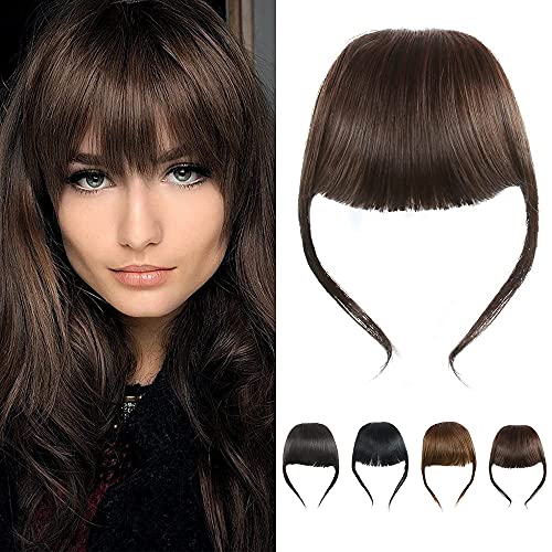 Thick Hair Bangs Clip in Fringe Human Hair Bang Real Human Hair Extension Unprocessed Fringe, Dark Brown Color, Thick Bangs