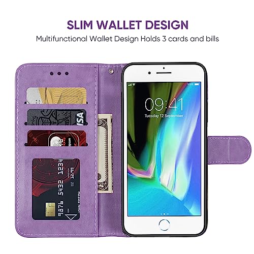 Bohefo Case for iPhone 7 Plus Case, iPhone 8 Plus Wallet Case with Tempered Glass Screen Protector, Mandala Leather Flip Credit Card Holder Stand Phone Cover for Apple iPhone 7 Plus/8 Plus Purple