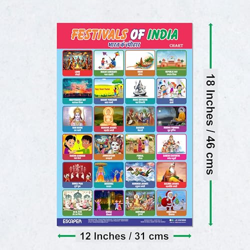 Image of ESCAPER Festival of India Educational Charts for Kids, Charts for Learning (11.5 x 17.5 inches), Study Material, Education Posters