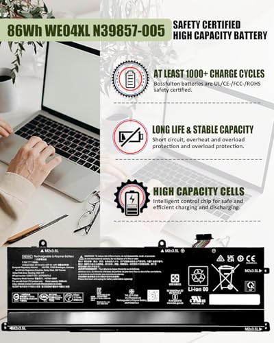Image of WE04XL N39857-005 Battery for HP Envy X360 16-AC 16-AD 2-in-1, Spectre X360 14-EU 2-in-1, Pavilion Plus 16-AB /16T-AB, Pavilion Plus 14-ey /14-ew Series 86Wh