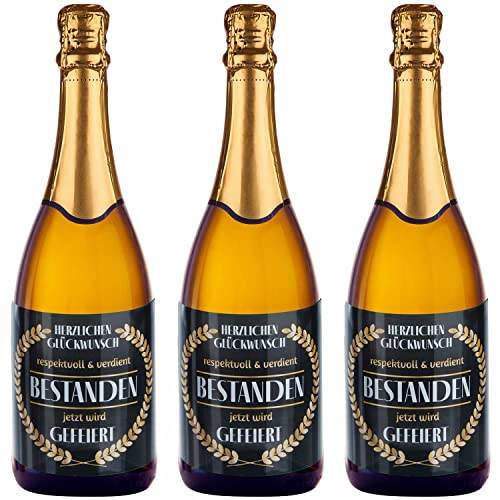 3x Set Flaschenetikett "Bestanden" Flaschen-Aufkleber für bestandene Prüfung, Flaschen Etiketten für Abschluss, Abi, Studium, Führerschein uvm. (Lorbeerkranz)