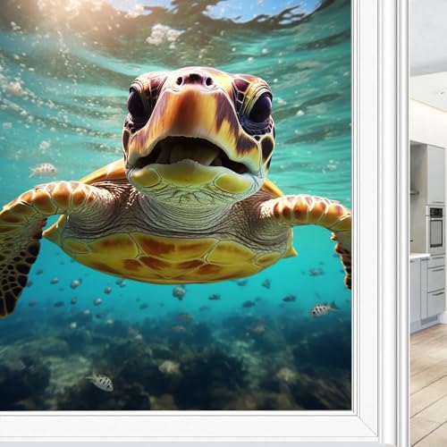 Vinilo para ventana efecto esmerilado con tortuga marina vintage 17.7x23.6 pulg miniatura 1