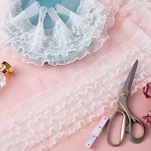 Hinzic 1 Yard Ruffle Lace Trim, Five Layers Pleated Lace Mesh Trim, 19Cm Wide Tulle Fabric Applique Ruffle Trim Lace Border For Craft Sewing Dress Collars Sleeves Bag Pillow Decoration #TOP6