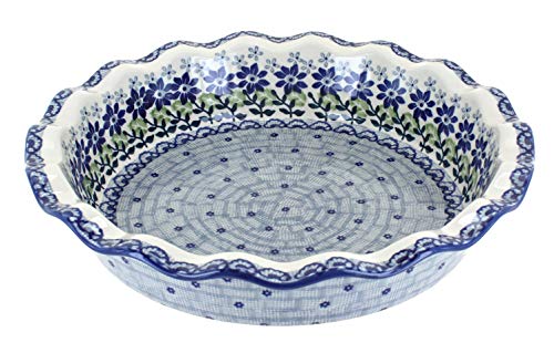 Blue Rose Polish Pottery - Blue Hallsey Pie Plate - 10.5 Blue Rose Polish Pottery - Blue Hallsey Pie Plate - 10.5