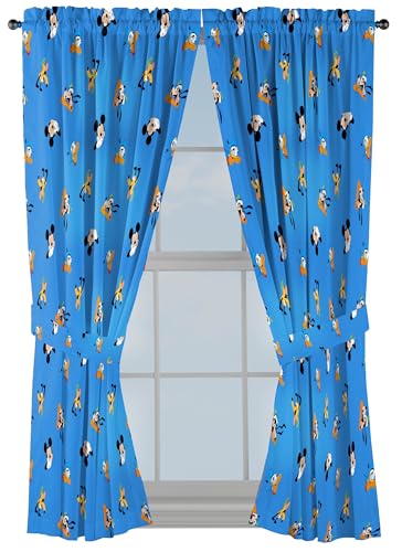 Jay Franco Window Curtains for Kids Bedroom 4-Piece Drape Set with 2 Tiebacks, Blue - Mickey Mouse, 42