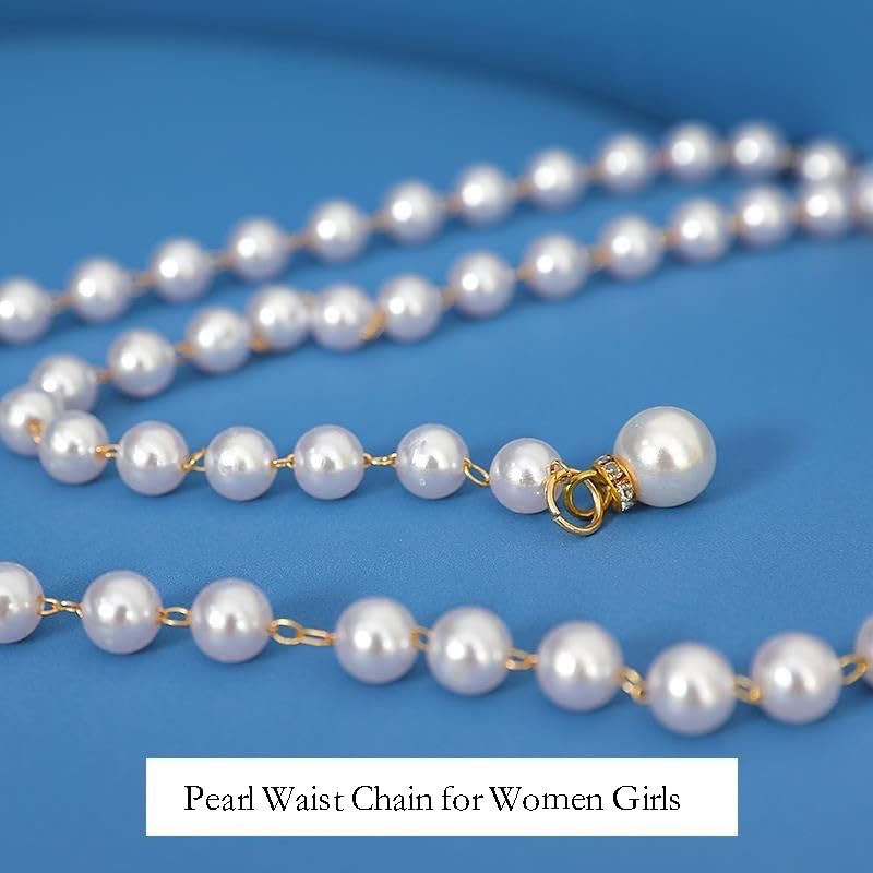 Pearl Waist Chain for Women Girls Dress Shirt Decoration, Skinny Metal Cinch Belt4